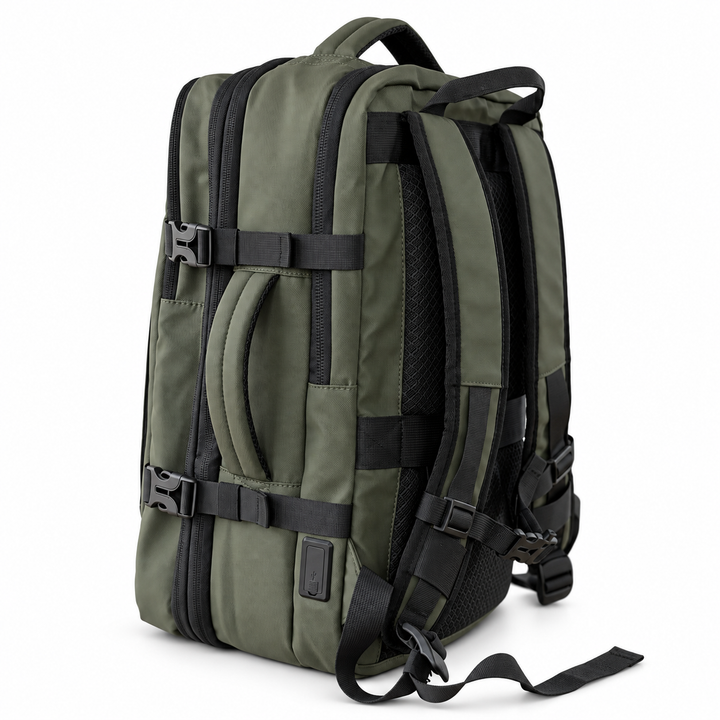 Mochila de viaje Montreal verde 59L comprimible – Bagz, vista 9