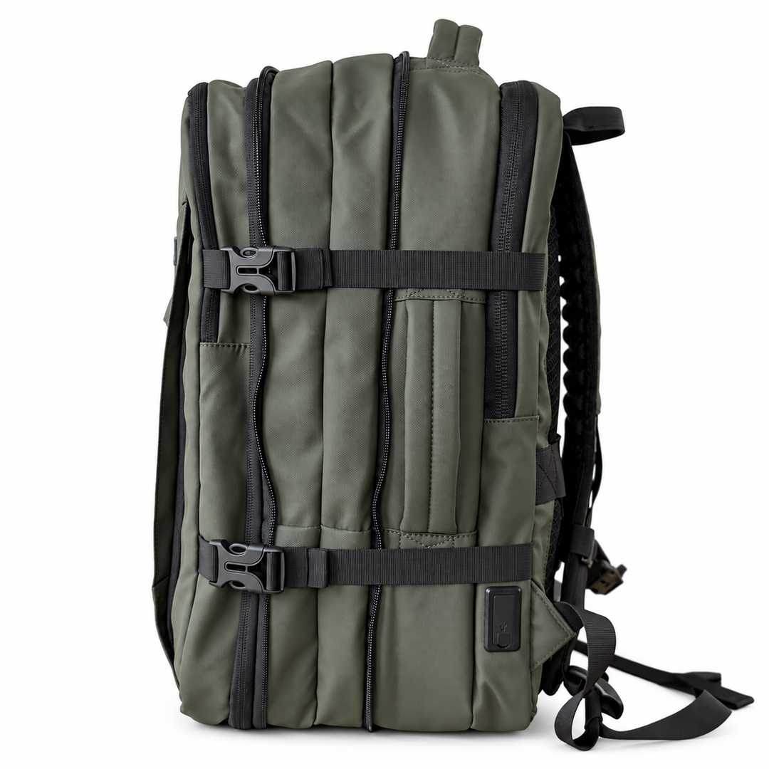 Mochila de viaje Montreal verde 59L comprimible – Bagz, vista 10