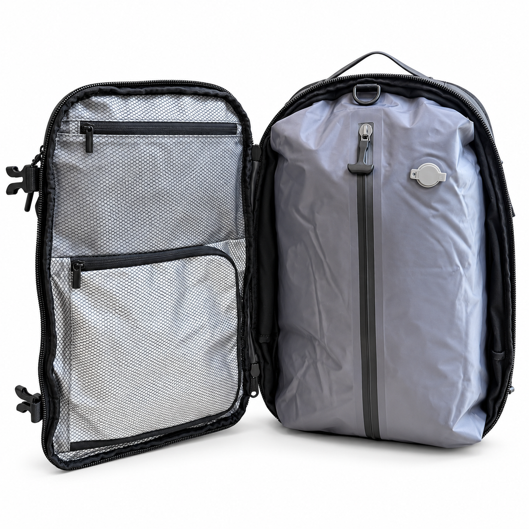 Mochila de viaje Berlin azul 48L comprimible – Bagz, vista 7