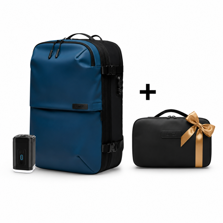 Pack: Mochila de viaje Berlin Azul + Compresor