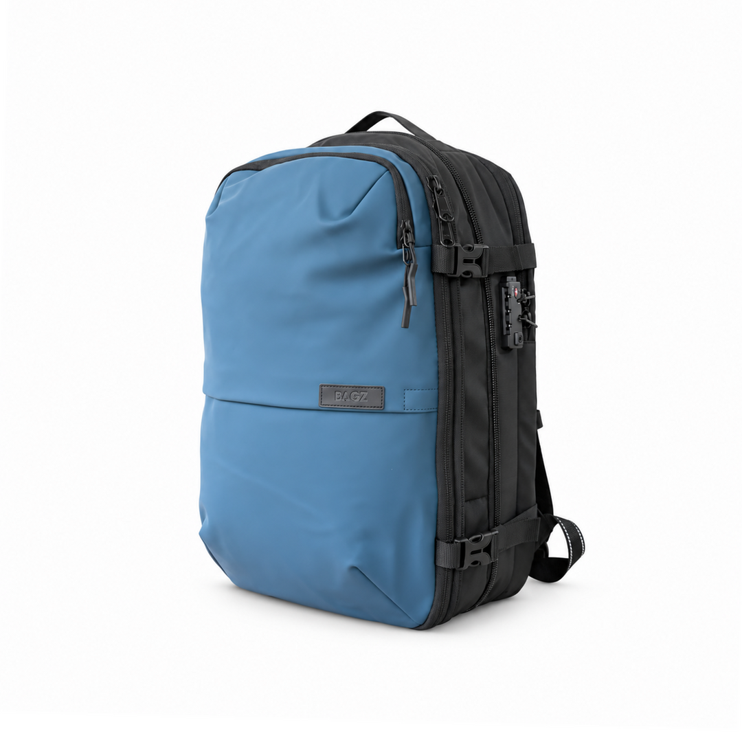 Mochila de viaje Berlin azul 48L comprimible – Bagz