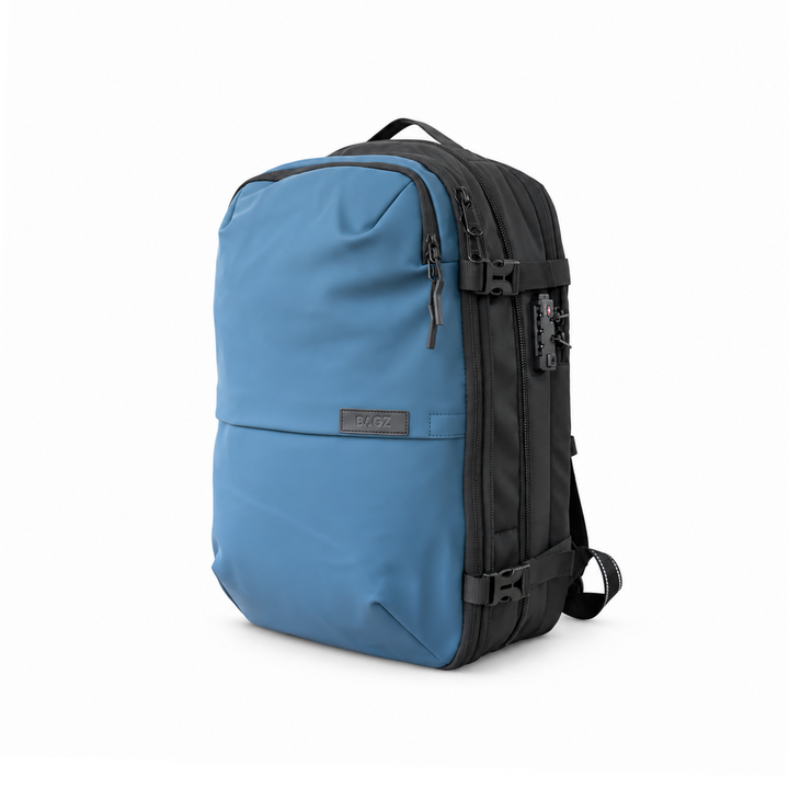 Mochila de viaje Berlin azul 48L comprimible – Bagz
