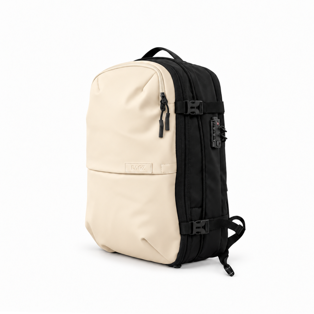 Mochila de viaje Berlin beige 48L comprimible – Bagz