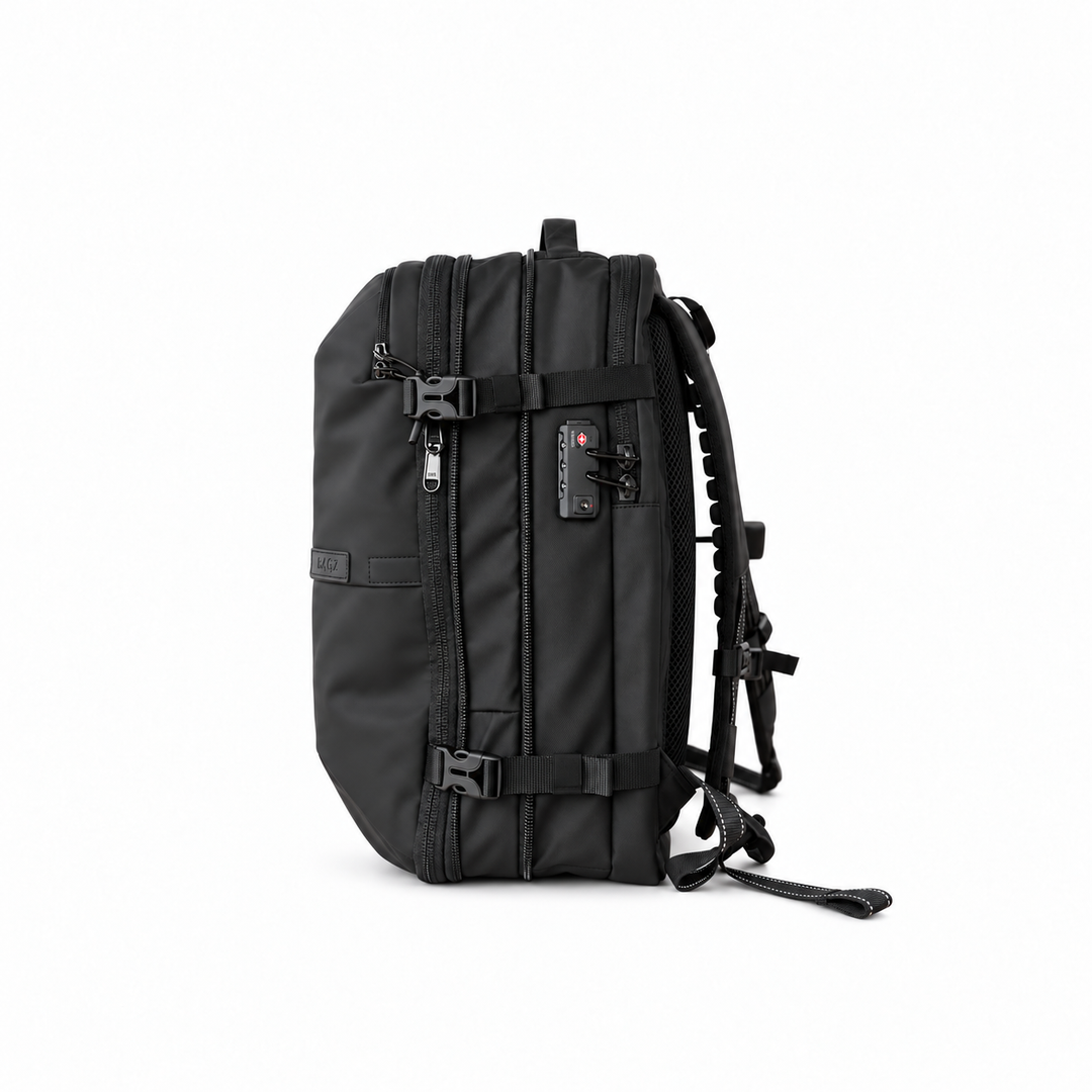 Mochila de viaje Berlin negra 48L comprimible – Bagz, vista 9