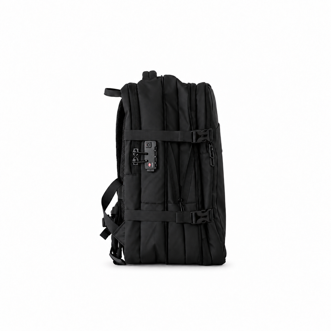 Mochila de viaje Montreal negra 59L comprimible – Bagz, vista 10