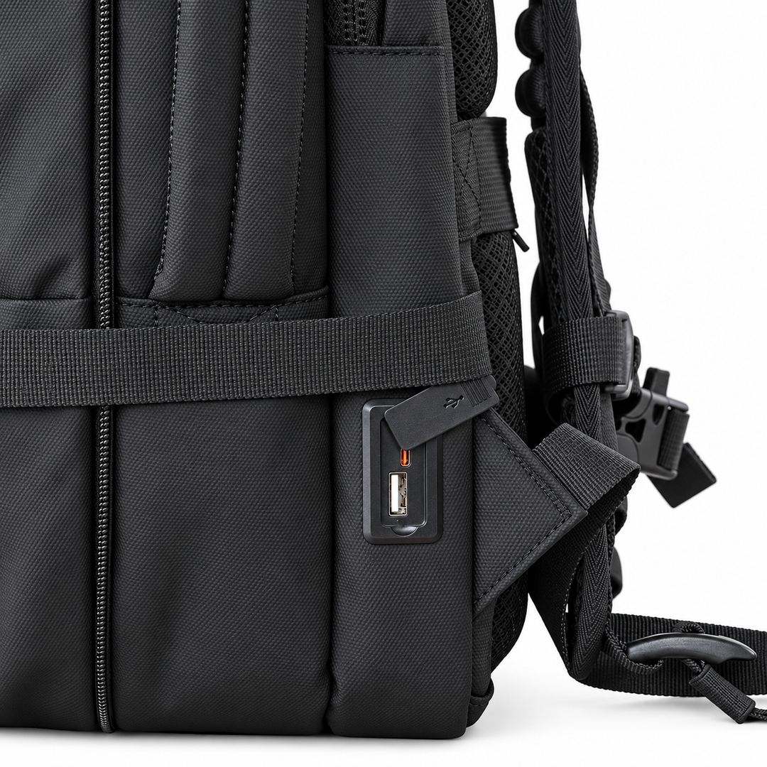 Mochila de viaje Montreal negra 59L comprimible – Bagz, vista 11