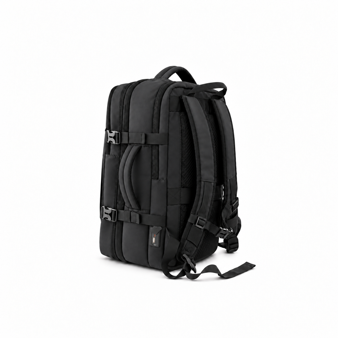 Mochila de viaje Montreal negra 59L comprimible – Bagz, vista 9