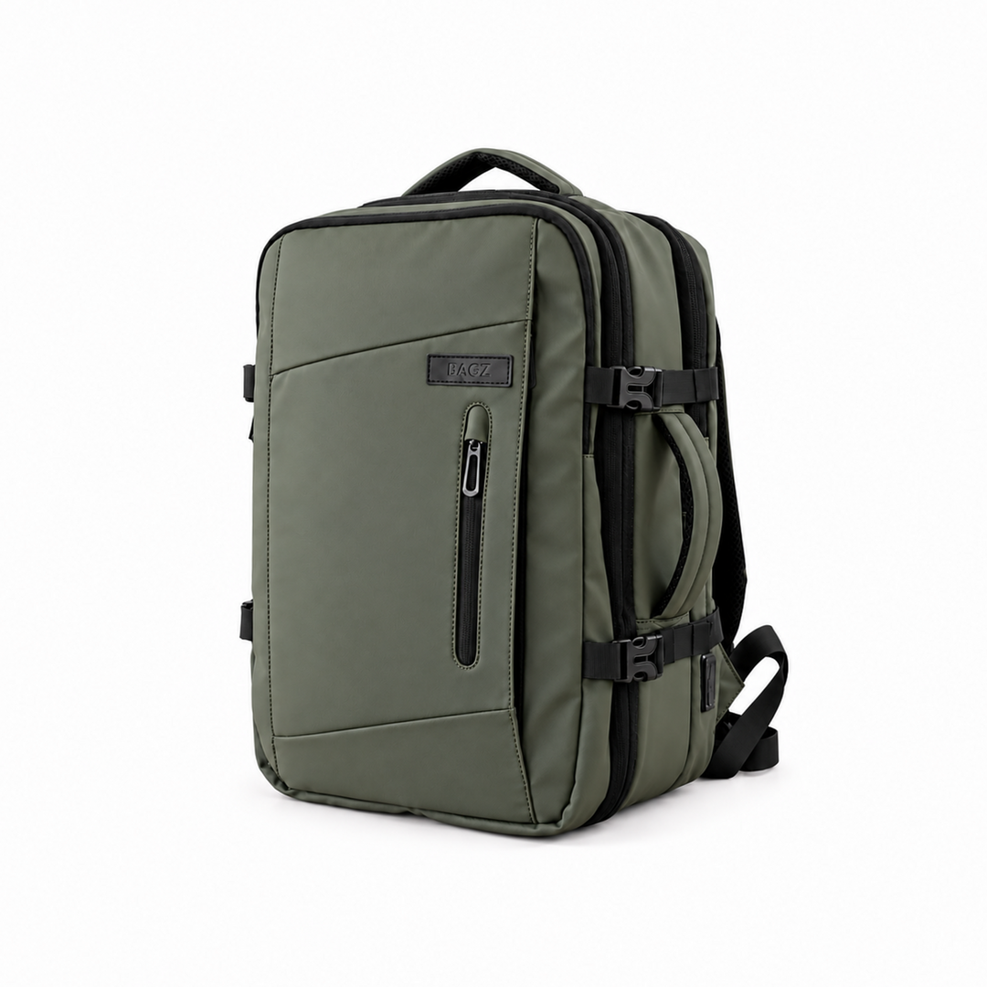 Mochila de viaje Montreal verde 59L comprimible – Bagz